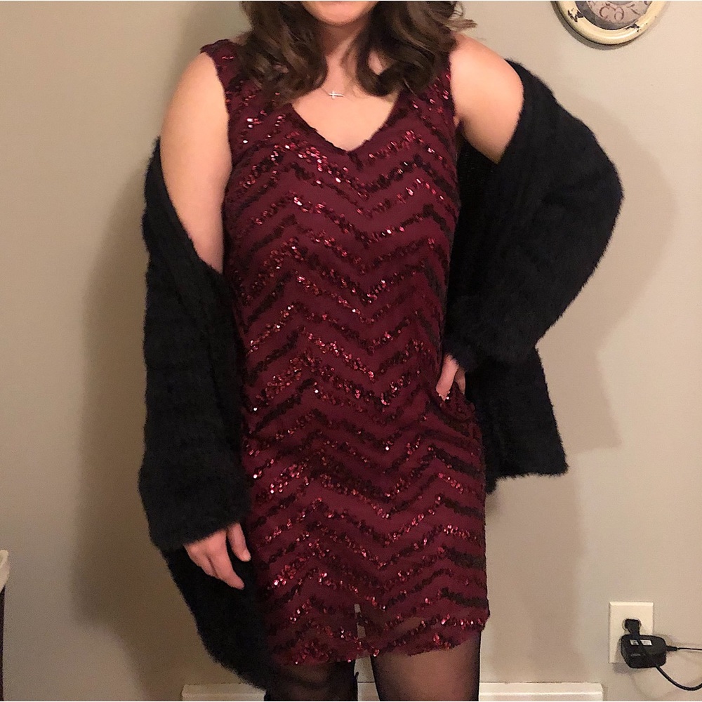 Red sequins dress